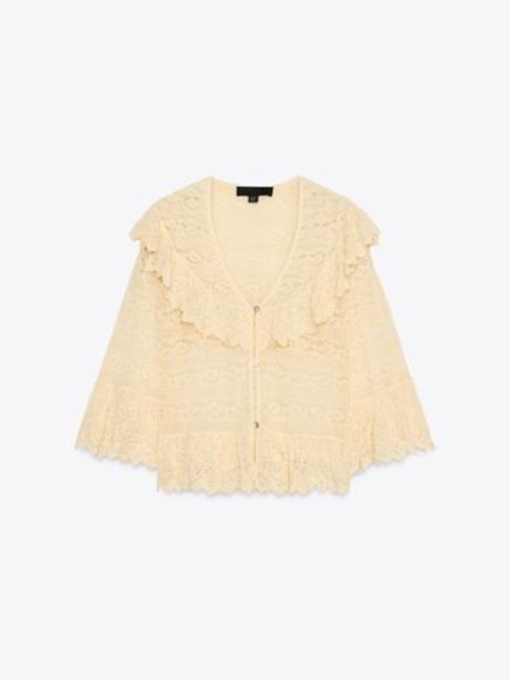Zara Pointelle Knit Ruffled Blouse